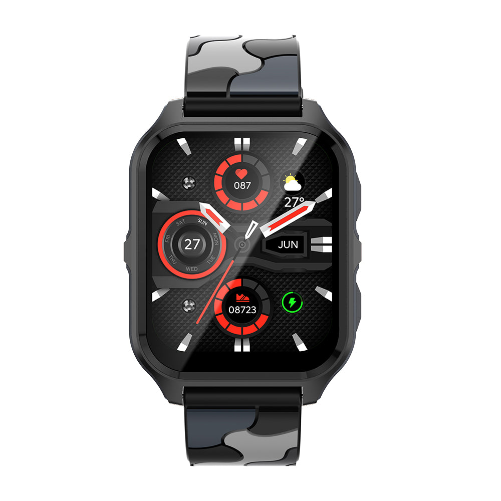 Smart watch COLMi P73 black camouflage strap front view (5)