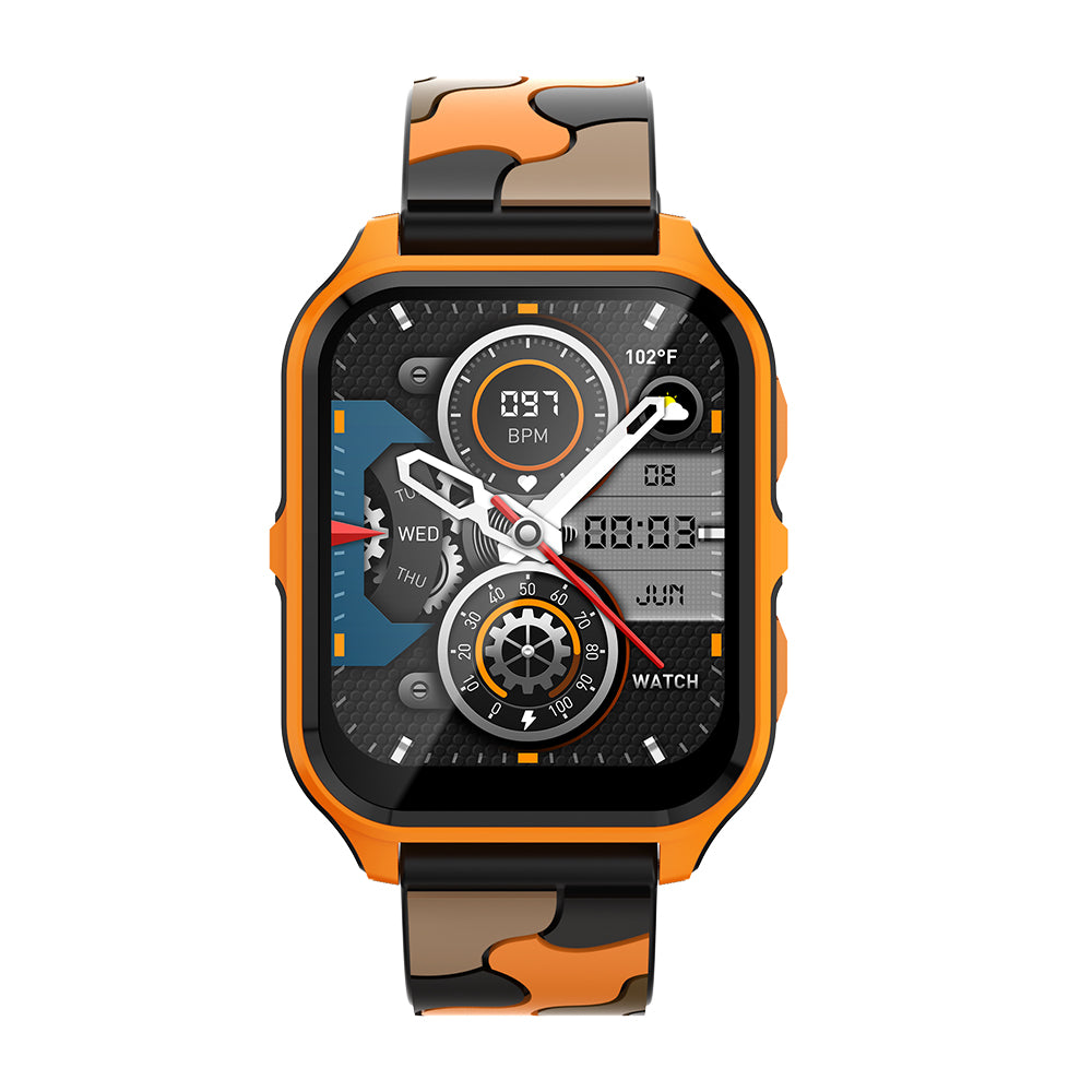Smart watch COLMi P73 orange and black camouflage strap front view (6)